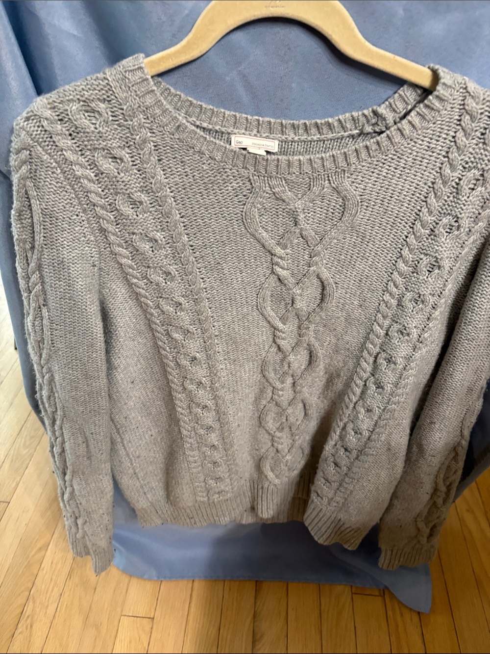 GAP Light Gray Cable Knit Crew Sweater